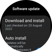 Press Download and install. If a new software version is available, it's displayed. Follow the instructions on the screen to update the smartwatch software.