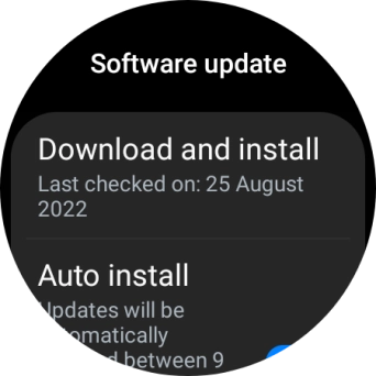 Press Download and install. If a new software version is available, it's displayed. Follow the instructions on the screen to update the smartwatch software.