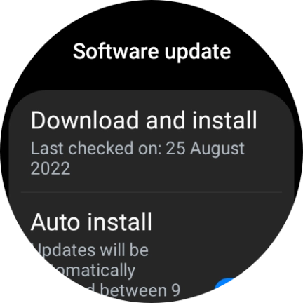 Press Download and install. If a new software version is available, it's displayed. Follow the instructions on the screen to update the smartwatch software.