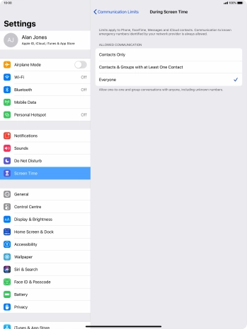 Press the required setting. Press the required setting.