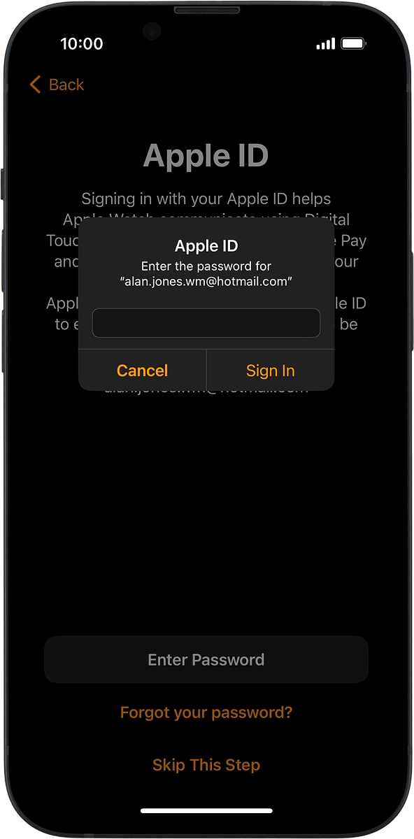 On your phone: Key in the password for your Apple ID and press Sign In.