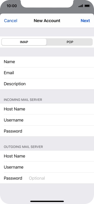 Press Password and key in the password for your email account. Please note that if you're using Vodafone's outgoing server, leave the password field empty.