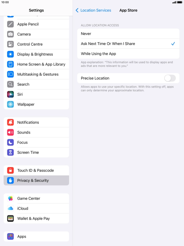 Press the required setting to turn the function on or off. Press the required setting to turn the function on or off.