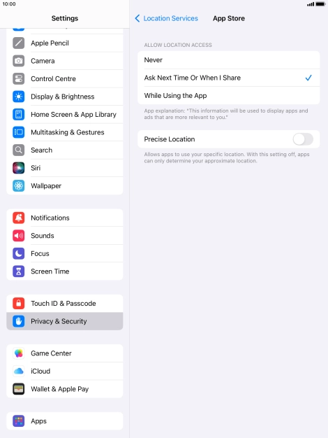 Press the required setting to turn the function on or off. Press the required setting to turn the function on or off.