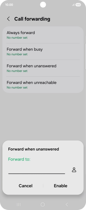 Key in (prefix) 5 (your phone number) and press Enable.