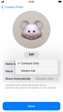 Press the required setting.
