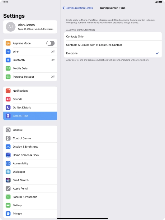 Press the required setting. Press the required setting.