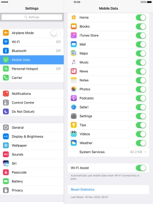 Press the indicator next to the required application to turn the function on or off.