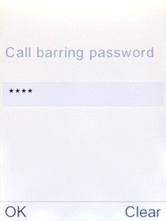Key in your barring password and press the Navigation key. The default barring password is 0000.