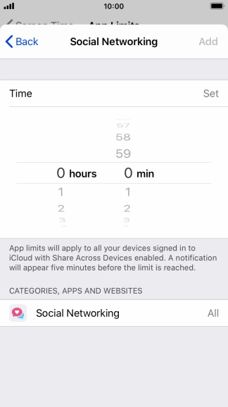 Set the required time limit for use of the selected category.