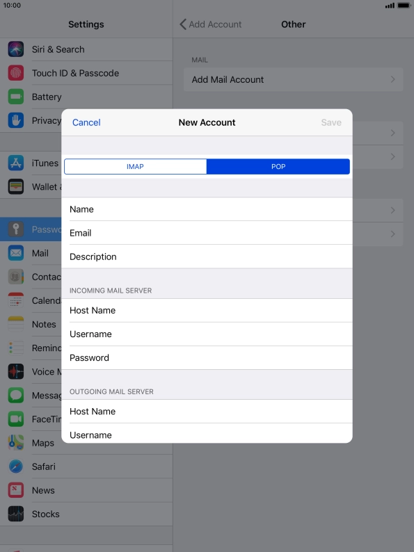 Press Host Name and key in the name of your email provider's incoming server.