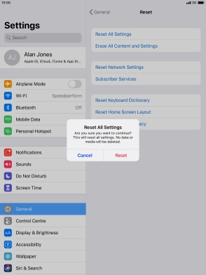 Press Reset. Wait a moment while the factory default settings are restored. Follow the instructions on the screen to set up your tablet and prepare it for use. Press Reset. Wait a moment while the factory default settings are restored. Follow the instructions on the screen to set up your tablet and prepare it for use.
