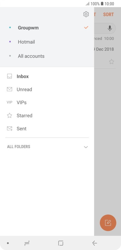 Press the required email account. Press the required email account.