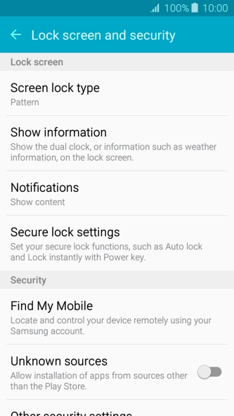 Press Screen lock type and key in the current phone lock code.