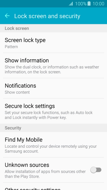 Press Screen lock type and key in the current phone lock code.