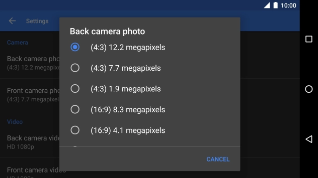 Press the required setting.