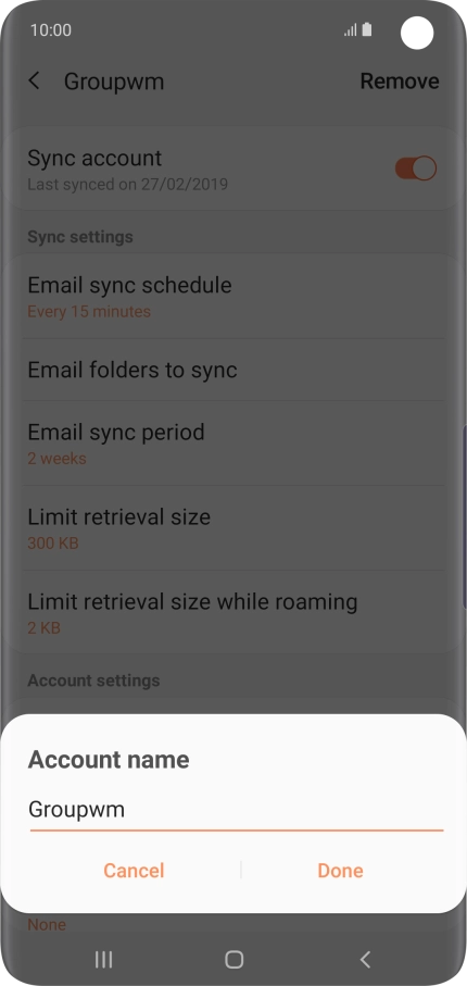 Key in the required name for the email account and press Done. Key in the required name for the email account and press Done.