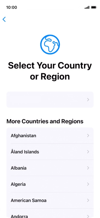 Press the required country or area. Press the required country or area.
