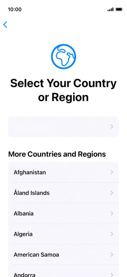 Press the required country or area. Press the required country or area.