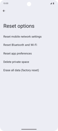 Press Erase all data (factory reset).