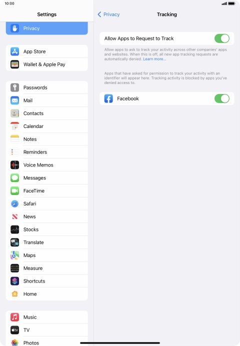 Press Allow Apps to Request to Track to turn the function on or off. Press Allow Apps to Request to Track to turn the function on or off.