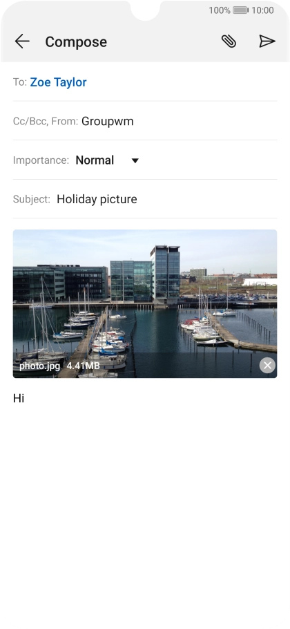 Press the send icon when you've finished your email message.