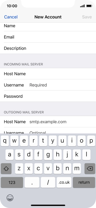 Press Username and key in the username for your email account. Press Username and key in the username for your email account.