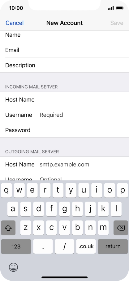Press Username and key in the username for your email account. Press Username and key in the username for your email account.