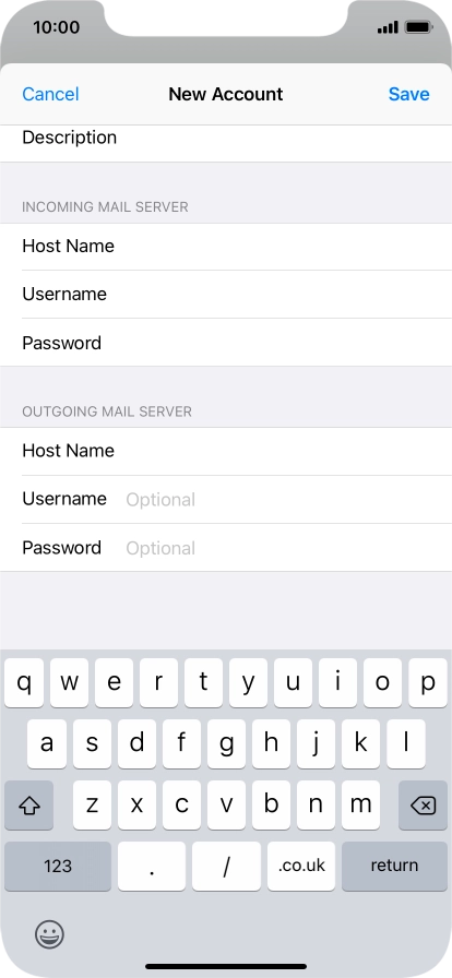 Press Username and key in the username for your email account. Please note that if you're using Vodafone's outgoing server, leave the username field empty.
