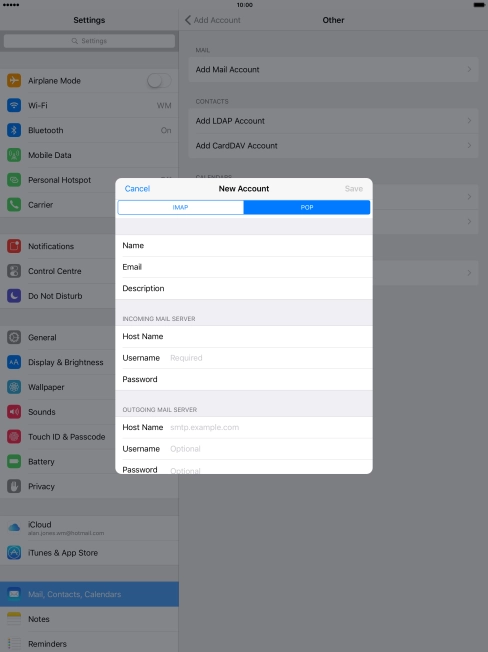 Press Username and key in the username for your email account.