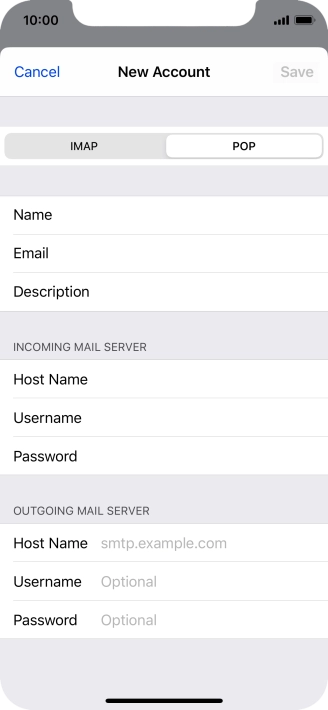 Press Host Name and key in the name or IP address of your email provider's outgoing server. Please note that if you can't send email messages when using your email provider's outgoing server, key in smtp.vodafone.net.au (Vodafone's outgoing server).
