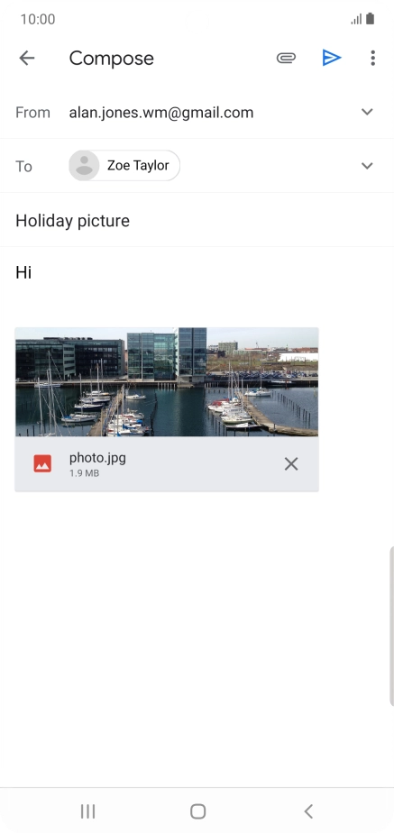 Press the send icon when you've finished your email message.
