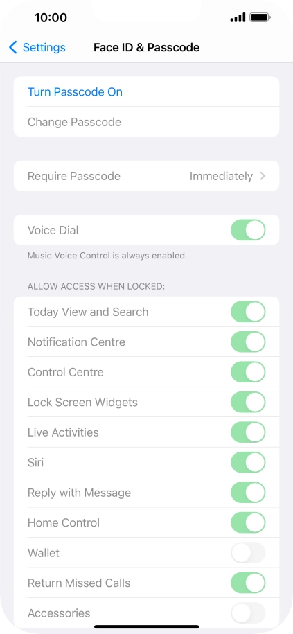 Press Turn Passcode On and key in a phone lock code of your own choice twice.