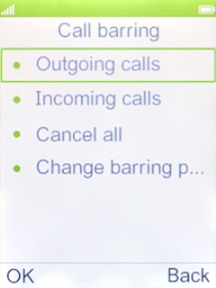 Select the required barring category.