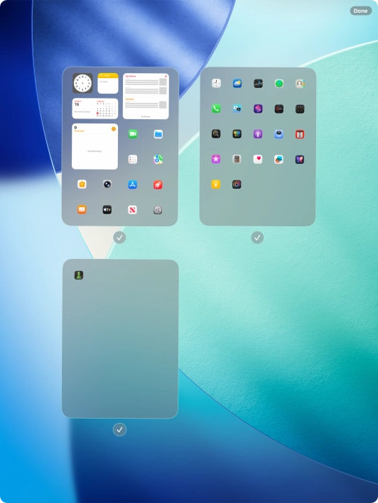 Press the field below the required home screen pages to select or deselect them. Press the field below the required home screen pages to select or deselect them.