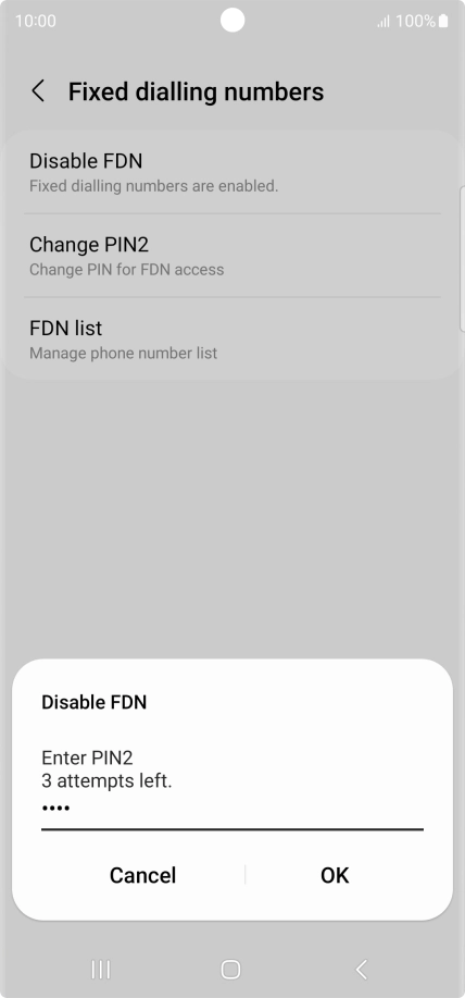 Key in your PIN2 and press OK.