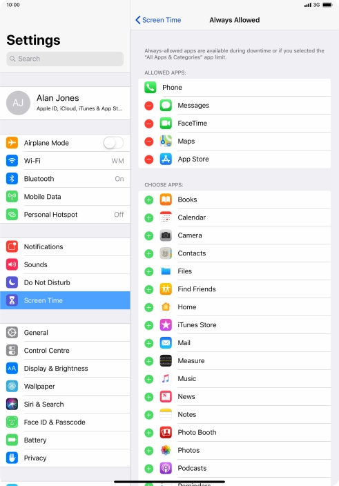 Press the remove icon next to the required app to remove it from the list of allowed apps during Downtime.