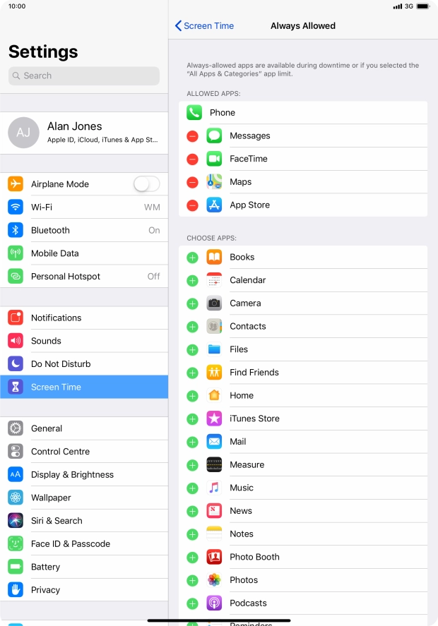Press the remove icon next to the required app to remove it from the list of allowed apps during Downtime.