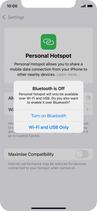 If Wi-Fi is turned on, press Wi-Fi and USB Only.