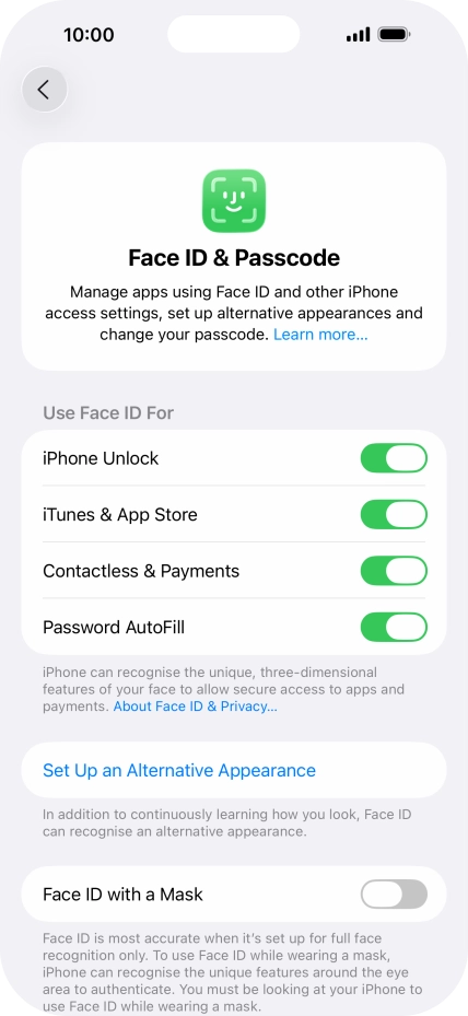 Press the indicators next to the required settings to turn them on or off. Press the indicators next to the required settings to turn them on or off.