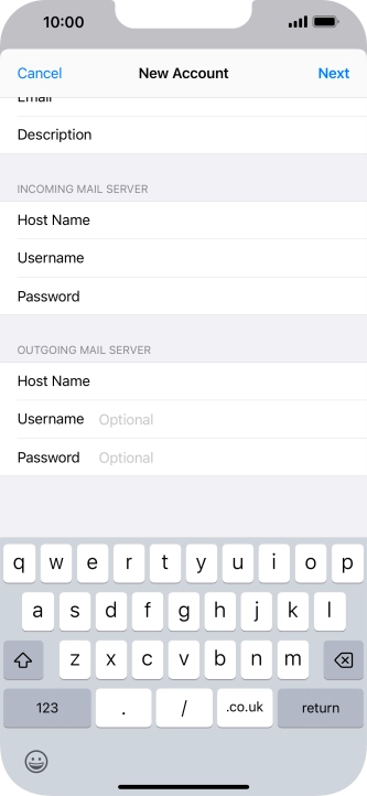 Press Username and key in the username for your email account. Please note that if you're using Vodafone's outgoing server, leave the username field empty.