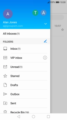 Press the required email account. Press the required email account.