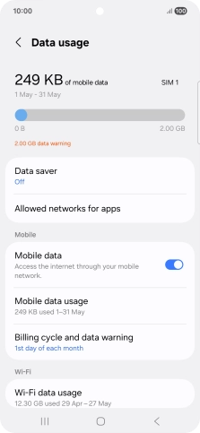 The total data usage is displayed. The total data usage is displayed.