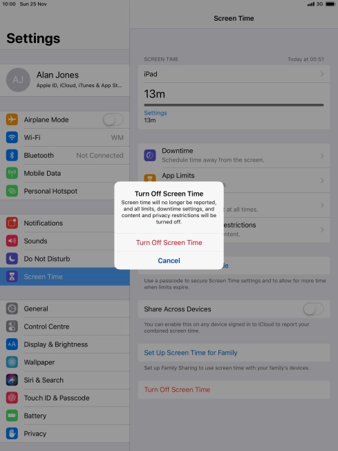 Press Turn Off Screen Time. Press Turn Off Screen Time.