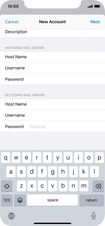 Press Password and key in the password for your email account. Please note that if you're using Vodafone's outgoing server, leave the password field empty.