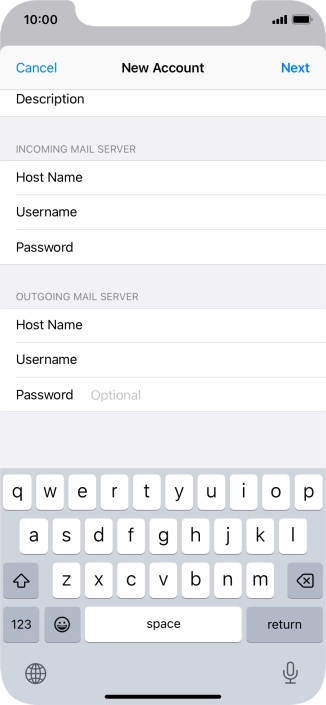 Press Password and key in the password for your email account. Please note that if you're using Vodafone's outgoing server, leave the password field empty.