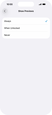 To select notification preview on the lock screen, press Always.