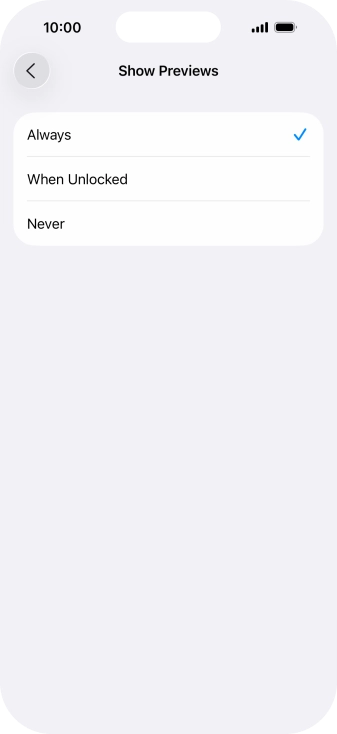 To select notification preview on the lock screen, press Always.