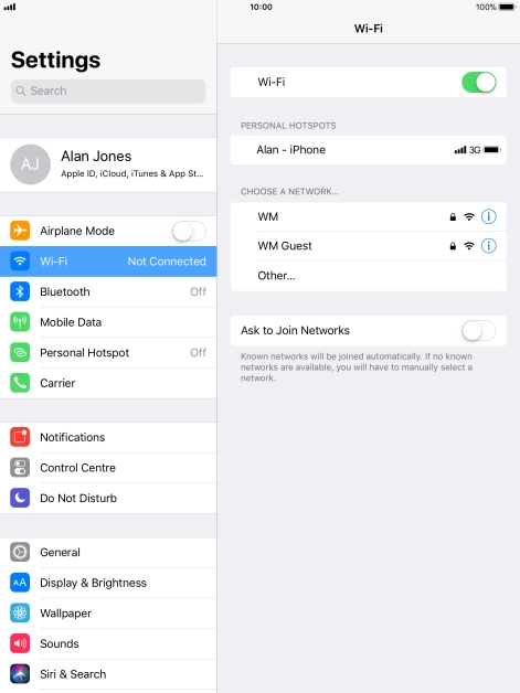 Press the required Wi-Fi network and key in the password for the Wi-Fi network.