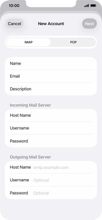 Press Host Name and key in the name of your email provider's outgoing server. Please note that if you can't send email messages when using your email provider's outgoing server, key in smtp.vodafone.net.au (Vodafone's outgoing server).